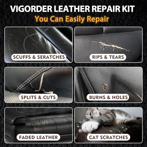 Vigorder Leather Repair Kit for Furniture, Vinyl Repair Kit for Furniture, Sofa, Jacket, Purse – Super Easy Instructions to Fix Scratches, Tears, Holes, and Peeling (Black) - color: Black
