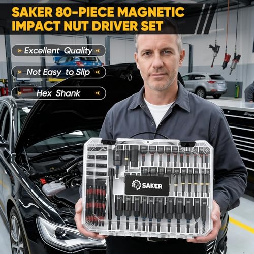 Saker 80-Piece Magnetic Impact Nut Driver Set, SAE & Metric Driver Bit Set, Socket Adapters, Bit Holder, Wing Nut Driver, Universal Sockets, Quick Release Extension, Power Bits with Storage Box - size: 80PCS