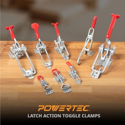 POWERTEC 4PK Toggle Clamp, 1980 lbs Holding Capacity, 40344 Adjustable 90 Degree Vertical U Bolt Latch w/Antislip Hand Grip for Woodworking Jigs & Fixtures, Smoker, Tire Carrier, Tool Box (20324-P4) - style: 40344, 4PK