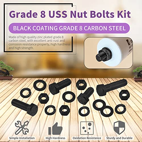 Swpeet 240Pcs 1/4-20 5/16-18 3/8-16 12 Sizes Black Zinc Finish Carbon Steel Grade 8 USS Nut Bolts Assortment Kit, Heavy Duty Bolt Nut and Washer Assortment Coarse Thread Hex Head Cap Screws Bolt - size: Assortment Kit
