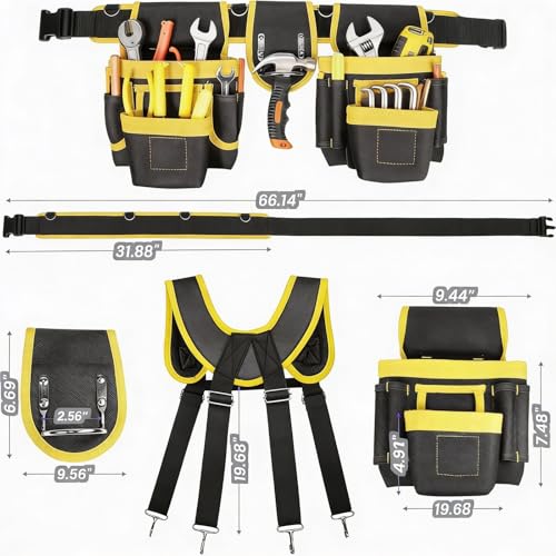 Magnetic Tool Belt, Heavy Duty Tool Pouch for men Magnet Holster Nail Utility Toolbelt Adjustable Waist Holder for Handyman Contractor (Yellow) - color: Yellow