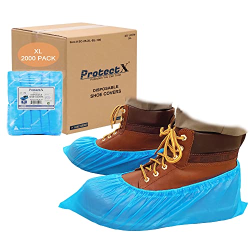 ProtectX Disposable Shoe & Boot Covers, XL Extra Large, 2000-pack (1000 pairs), Waterproof, Slip Resistant, Durable CPE plastic, Fits up to Men’s 14 US Size and All Women’s US Size Shoes - size: CPE X-Large 2000PK