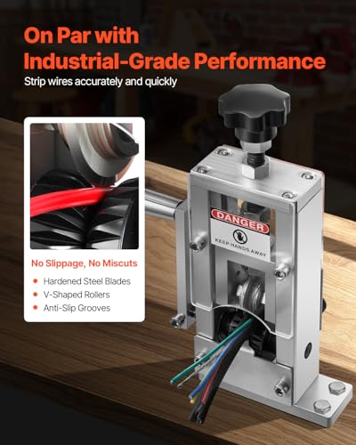 VEVOR Manual Wire Stripping Machine, 0.06-1 in, Copper Stripper with Hand Crank or Drill Powered, 64Mn Quenched Blades, 45# Steel Rollers, Aluminum Alloy Frame Wire Peeler, for Scrap Copper Recycling - style: Hand Crank or Drill Powered