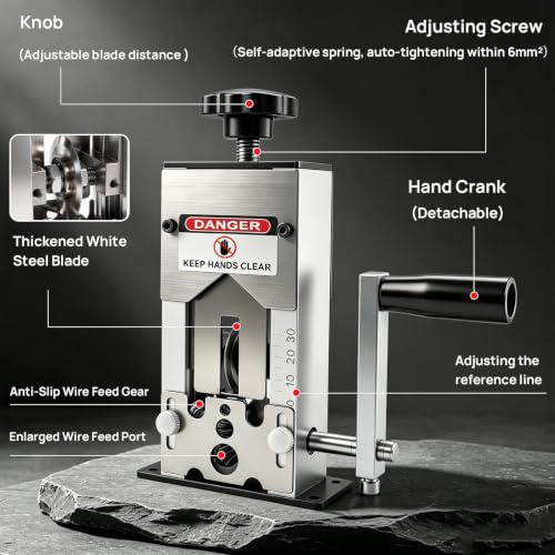 Geila Wire Stripper Machine, Manual Copper Wire Stripping Tool 0.06-1'' with Replacement Blades, Drill Powered or Hand Crank for Scrap Copper Recycling
