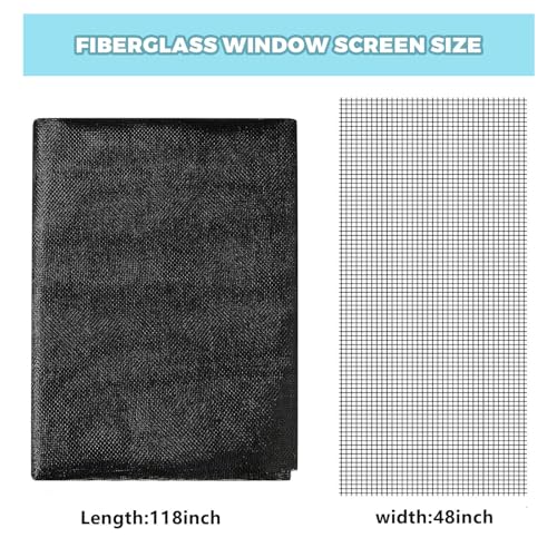 Window Screen Replacement Kit, 8-in-1 DIY Screen Door Repair Kit with Fiberglass Mesh 48"x118" Spline Tools for Sliding Door Patio Screen House Windows French Doors
