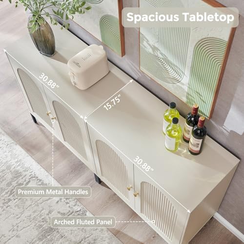 IFGET 123.5" W Modern Arched Sideboard Buffet Cabinet with Storage, Cream - color: Cream, size: 4 Pieces