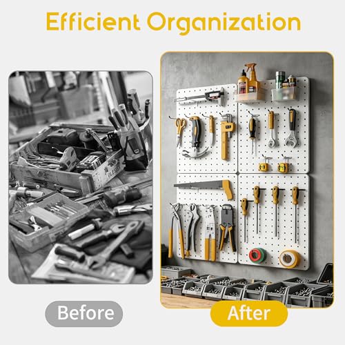 Pegboard Organizer Kit,4 Pack 14.76x10.82 in Metal Panels with 6 Bins,White - color: White, size: 14.76"x10.82"- 4 Pcs