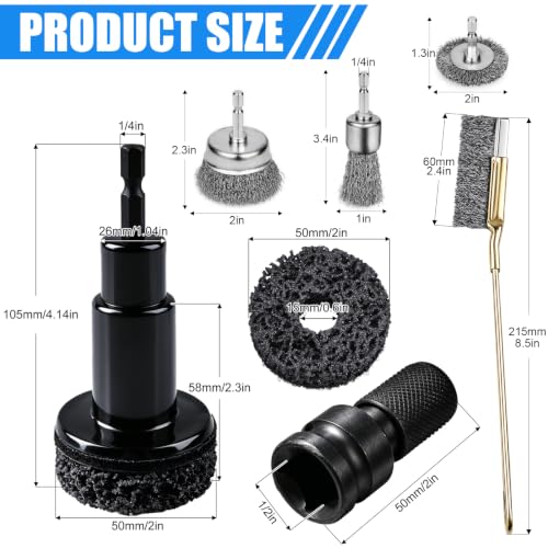 12Pcs Wheel Hub Cleaning Tool & Wire Wheel Kit -Quick Rust Removal | Fits Power Drill & 1/2" Impact Wrenches,Wheel Hub Resurfacing Kit with 6 cleaning pads,3 wire wheels,1rust remover brush - color: 12PCS
