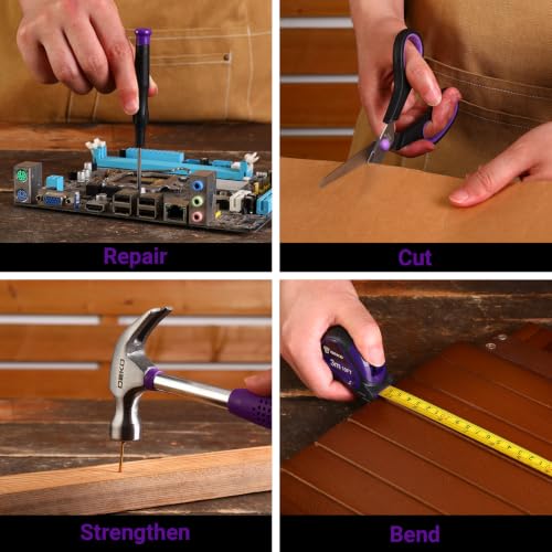 DEKOPRO 50 Piece General Household Hand Tool Kit with Plastic Toolbox Storage Case, All Purpose Home Tool Kit Includes Essential Tools for Office College Repairs - Purple - color: Purple-50pcs