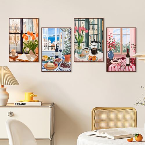 4 Pack Paint by Numbers Kit for Adults with Frame, Window Scenery & Flower - color: OP4FUS2510-02