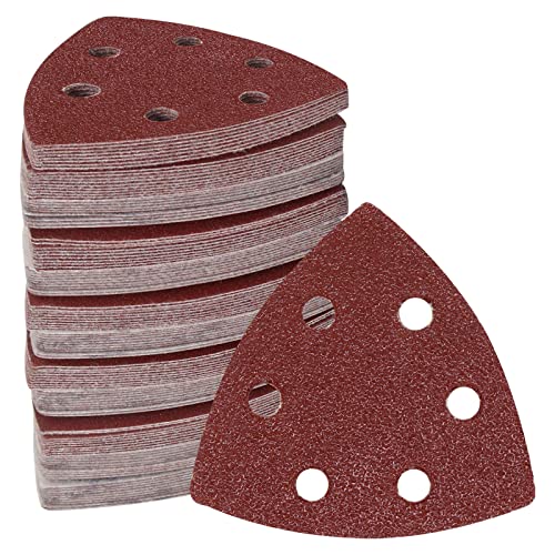 120 Pcs Triangle Sanding Pads, 40 Grits Detail Sander Sandpaper Hook and Loop Sanding Sheet,3.54"(90mm) Triangular Sandpaper for 3.5" Oscillating Multi Tool - size: 40 Grit, style: Hole