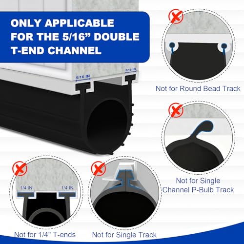 DGSL Garage Door Seals Bottom Rubber Weather Stripping Kit Seal Strip Replacement, Weatherproof Threshold Buffering Sealing Rubber 5/16 Inch T Ends (20 FT, Black, U+O) (Pack of 2) - size: 20 FT Black U+O (Pack of 2)