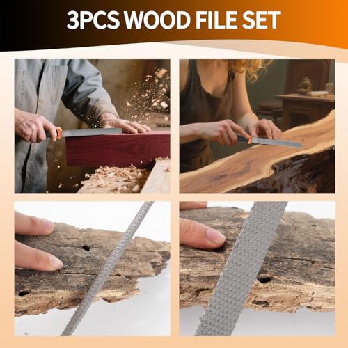 KUZURYU Woodworking Rasp Set – 3PCS Multi-Shape Precision Wood Files（Flat, Half-Round, Round） with Ergonomic Handles for Carpentry, DIY, and Wood Restoration - size: Wood File - 3 pcs