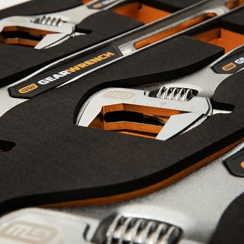 GEARWRENCH 4 Piece Adjustable Wrench Set with Foam Storage Tray | GWMSAJW01 - style: 4-Piece Kit with Foam Tray