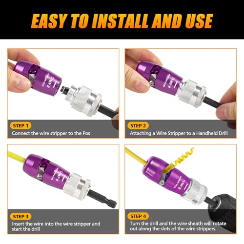 Wire Stripper for Drill, Professional Cable Stripping Tool for AWG 6-8-10-12-14 Gauge, Includes 5 Pcs Wire Strippers, 2 Pcs Wire Twisters, 5 pcs Wire Nuts