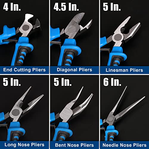 COMOWARE 6-Piece Mini Pliers Set, Multi-Function Precision Tools with Needle, Bent & Cutting Tips for Electronics, DIY & Crafting - color: Blue