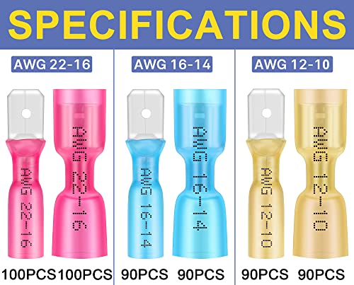 haisstronica 560PCS Heat Shrink Spade Connectors, 22-10 AWG, Male/Female - size: AWG 22-10, style: Male&Female Kit 560PCS