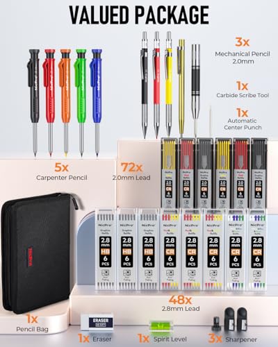 Nicpro 31 Pack Carpenter Pencil Set with Sharpener, Canvas Case - size: 1 Count (Pack of 31)