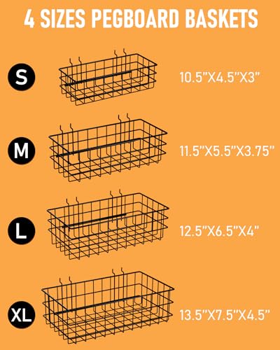 INCLY 4 Pack Pegboard Baskets Bins Set, Black Metal Pegboard Accessories - color: Black