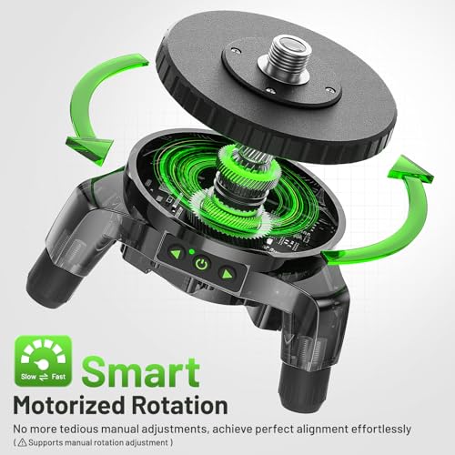 Huepar Electric Rotating Base for Laser Level – Remote Control, Dual-Speed 0.088°/s Fine Adjustment, Adjustable Tripod Legs, 5/8"-11 Thread with 1/4"-20 Adapter, 360° Motorized Turntable