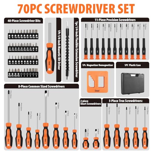 Sinoer 70-Piece Magnetic Screwdriver Set with Storage Case