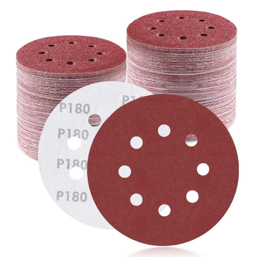 100Pcs 5 Inch Sanding Discs 180 Grit, Round Hook and Loop Sandpaper for Random Orbital Sander Pads(180 Grit) - style: 180G 100pcs