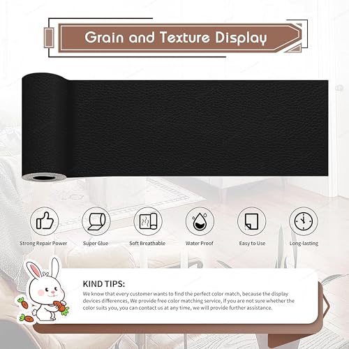 KING MOUNTAIN Leather Repair Patch,4 x 63 Inches self Adhesive Leather Repair Tape for Damaged Leather Furniture, Sofa Seating,Car Seats, Leather Goods(Black) - color: Black, size: 4" x 63"