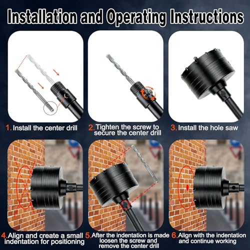 DECKRKAT 4" Concrete Hole Saw Kit,Electroplated Black Quenching Tech,Heavy-Duty Thickened Alloy Teeth,SDS Plus Shank & 2 Center Bits for Concrete,Brick,Stone. - size: (102mm)4"