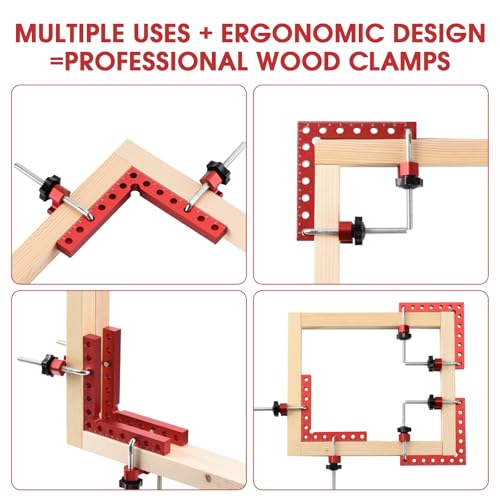 Neddie 90 Degree Corner Clamps for Woodworking, 4-Pack 5.5-Inch Squares | Anodized aluminum, 8 L-bolts with adjustable blocks, up to 3.5 in, dual-unit scales, case, cabinets, drawers, boxes, frames
