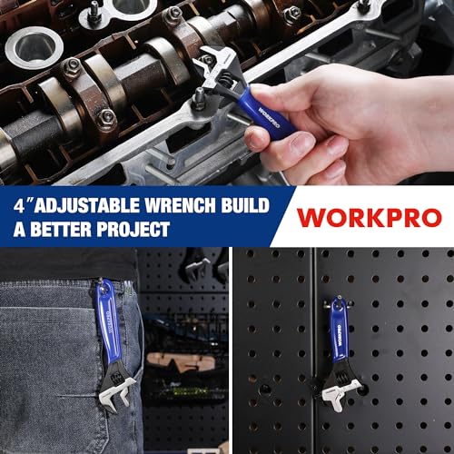 WORKPRO 4-Inch Mini Adjustable Wrench, Wide Jaw Cr-V steel Wrench - color: Blue, size: 4-Inch