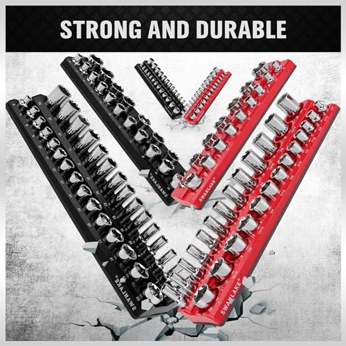 6-piece Magnetic Socket Organizer Set, Metric & SAE Drive Socket Holder, Includes 1/4", 3/8", 1/2", Holds 143 Pieces Magnetic Trays Red Black - style: 6PCS Red/Black