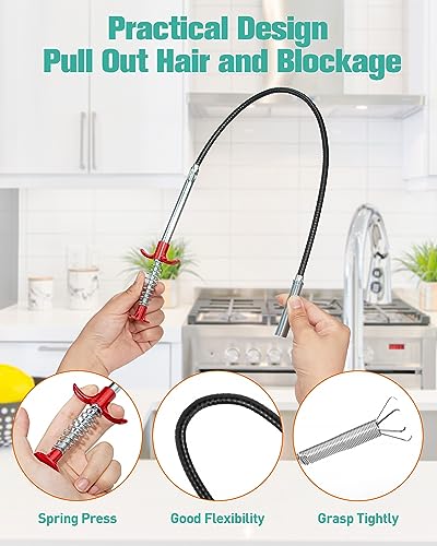 Oanie 7 Pack 25inch Drain Clog Remover Tool, Cleaner Hair Clog Remover(6pcs), Cleaner Sticks to Drain Hair Clog for Remover(1pcs), Sink Snake for Shower Kitchen Sink Bath Tub Bathroom(6+1)