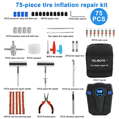 Tire Repair Kit, Tire Inflator Portable Air Compressor, Heavy Duty Flat Tire Repair Kit With 12V Air Pump For SVU, Car, Motorcycle, Truck, RV And Other Tire Repair