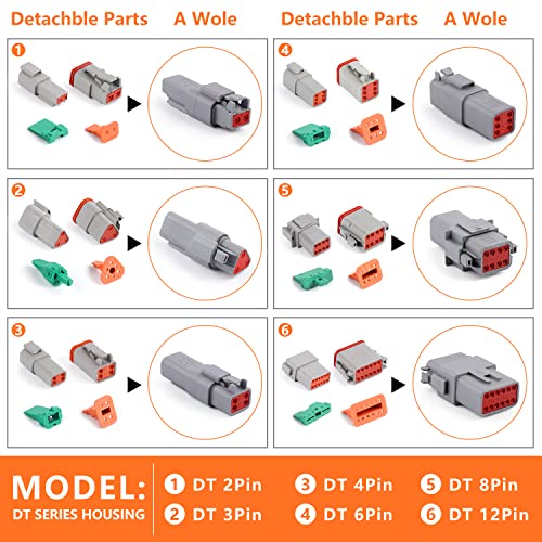 Newdeli Deutsch Connector Kit 188Pcs 12 Sets 2 3 4 6 8 12 Pin Connectors with Size 16 Stamped Contacts 14-20AWG DT Series Sealed Waterproof Automotive Electrical Wire Connectors - size: DT Connector 188 Pcs Multi-Pin Kit