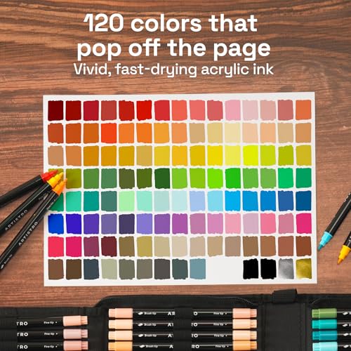 ARTISTRO Acrylic Paint Markers, Dual-Tip Paint Pens, Black 120 Pack - size: Dual Tip (Brush + Fine)