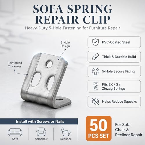 NEWHOOK 50pc Upholstery Spring Clips Kit, Couch Sofa Repair with Screws