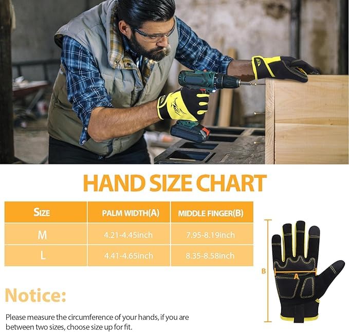 DLY Mens Work Gloves Touch screen, Utility Mechanic Gloves, Flexible Breathable Fit, Terry Fabric, Non-Slip (Medium, Yellow)