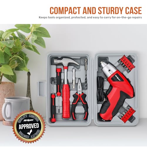 Hi-Spec 3.6V USB Small Power Screwdriver & Home DIY Tool Kit with Case, Red - color: Light Red