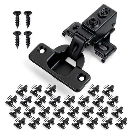 Mousike 30 Pack (15 Pair) Soft Close Cabinet Hinges, 1/2 Overlay Soft Close Hinges for Kitchen Cabinet, Stainless Steel, Built-in Damper, 100 Degree Opening Angle, 6 Way Adjustment - color: Black, size: 30 Pack