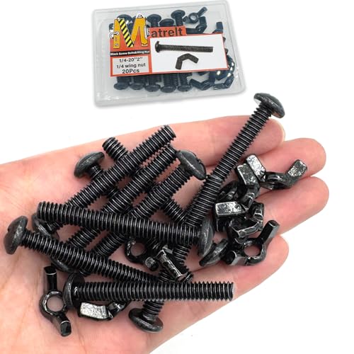 20 Pack Black 1/4"-20 x2 Screw Bolts and Wing Nut Kit 10pcs Machine Screws with Round Head Phillips 10pcs Butterfly Hand Twist Tighten Nut Zinc Plated Hardware Fitting Fastenings Assortment Kit - size: Black 20 Pack 1/4"-20 x2"