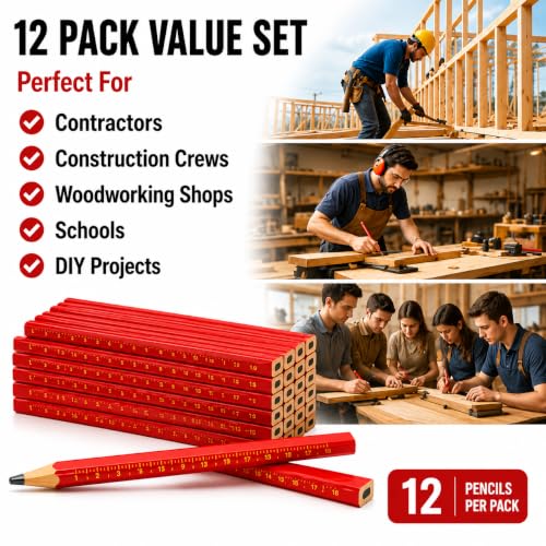Carpenter Pencil Set for Construction, Woodworking Marking Tool, Scriber for Contractor (Black-Ink)