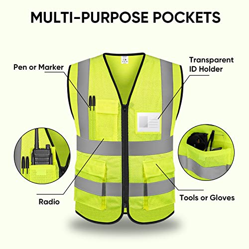 TICONN High Visibility Reflective Safety Vest for Men & Women, ANSI Class 2 - color: Yellow, size: Medium