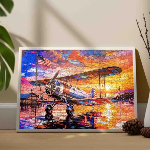 Stained Glass Airplane Puzzle for Adults 1000 Pieces 20 x 27 Inches - color: Airplane-04
