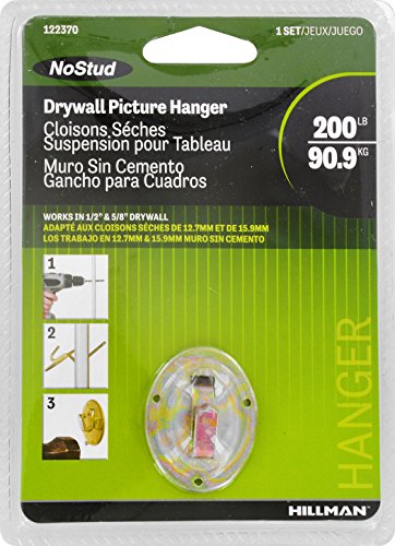 Hillman No-Stud Drywall Metal Picture Hanger with Toggle Anchor, 200 lb | Back support spreads the load behind the wall, holds up to 200 pounds, quarter-inch hole, heavy art, mirrors, shelves