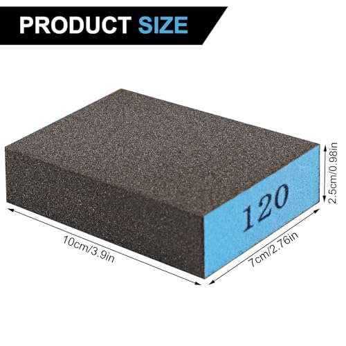 Romeda 8-Pack Sandpaper Block, 120 Grits Washable and Reusable Handmade Sanding Sponge, Drywall Sandpaper Blocks for Wooden Drywall Sheetrock and Metal Glazing - color: 120 Grits, size: 8-Pack