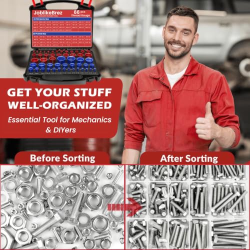 Thread Checker, 66pcs Nut and Bolt Thread Checker, 33 Inch & 33 Metric Box Set Thread Gauge, Thread Checker Standard and Metric Suitable for Size Checker of Bolts or Nuts in Narrow Areas - size: 66 Thread Checker