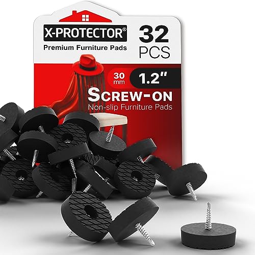 X-Protector Screw On Rubber Feet - 32 PCS 1.2" - Non Slip Furniture Pads - size: 1.2"