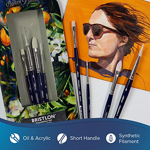 Silver Brush Limited Bristlon Fine Detail Oil Paintbrush Set, 4pc - color: Foundation Set, size: 4 count