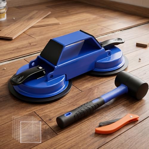 Floor Gap Fixer Tool for Laminate & Vinyl Plank Flooring, Heavy Duty Suction Puller for Floor Gap Repair, Floating Floor Installation Tool with 6 Adhesive Pads & Cleaning Blade