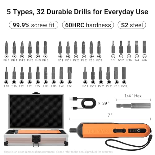 Electric Screwdriver Kit, 4V Cordless, Rechargeable
